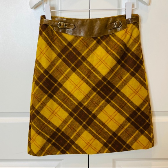 Cynthia Steffe Yellow Tartan Plaid Wool Skirt Sz 6 - Picture 8 of 10